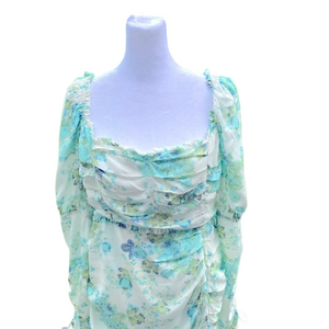 For Love & Lemons Eileen Mini Dress in blue floral Size X-Large